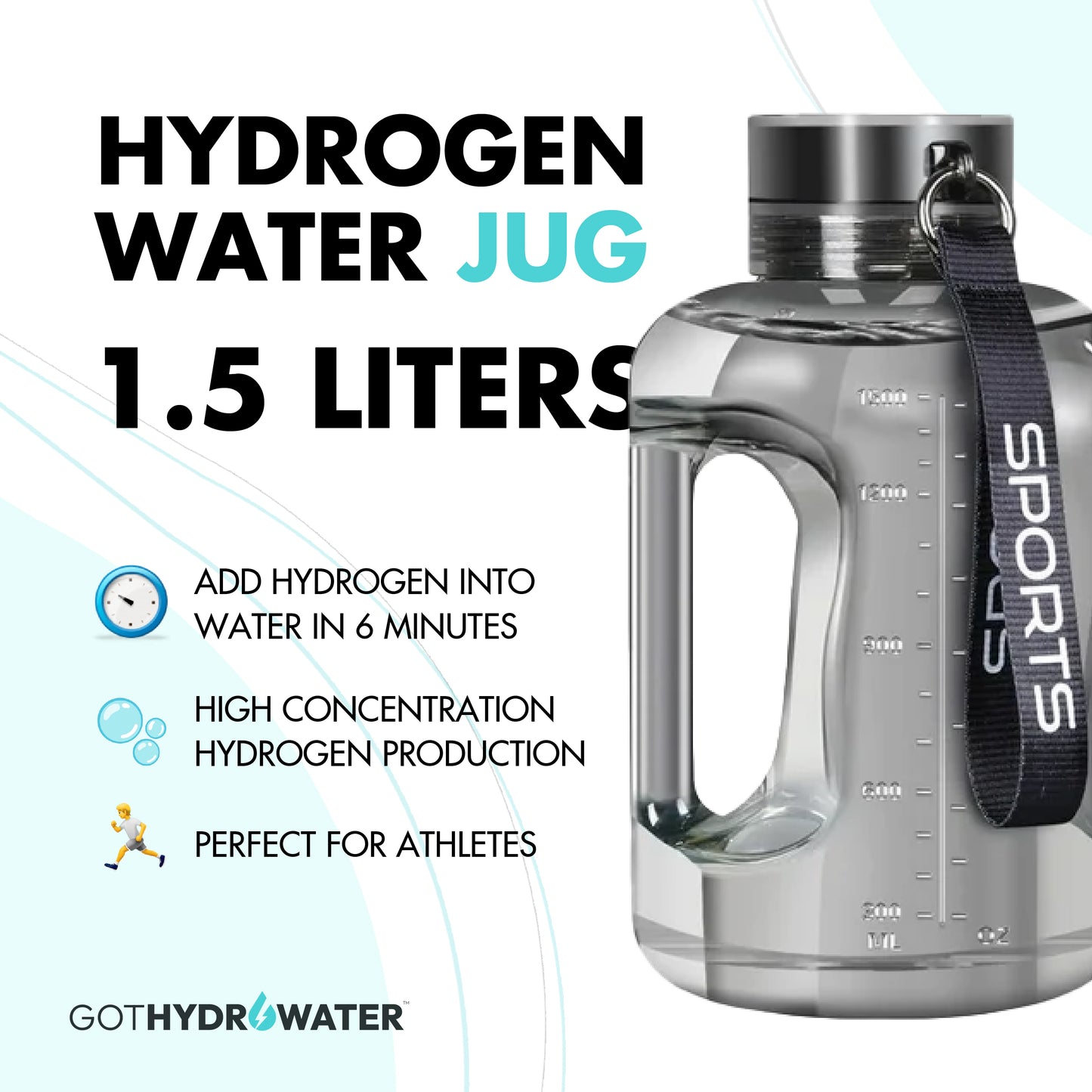 GotHydroWater™  Hydrogen Water Jug - 1500 ML